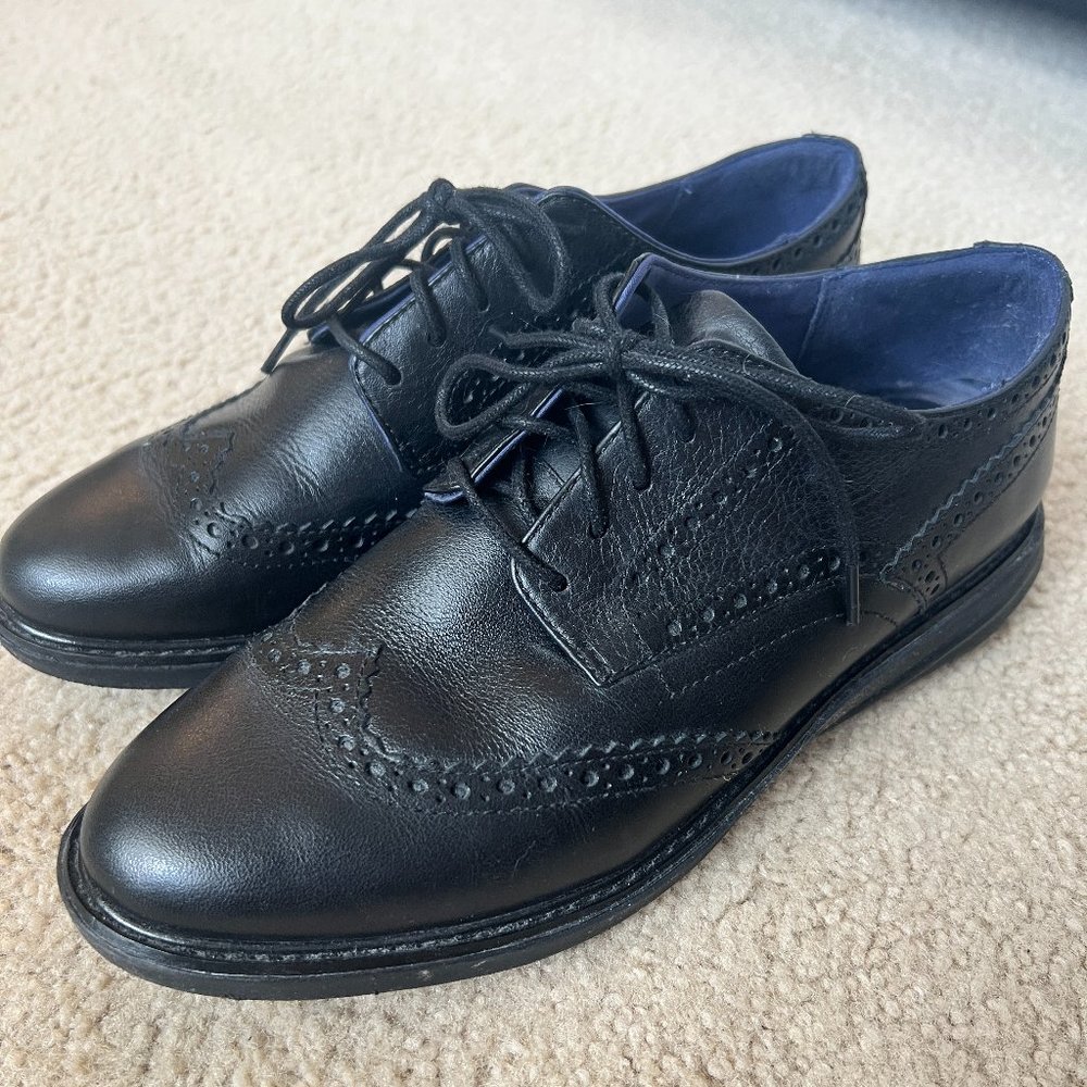 Women's Cole Haan Grand Evolution Black Malorie Leather Wingtip Oxford